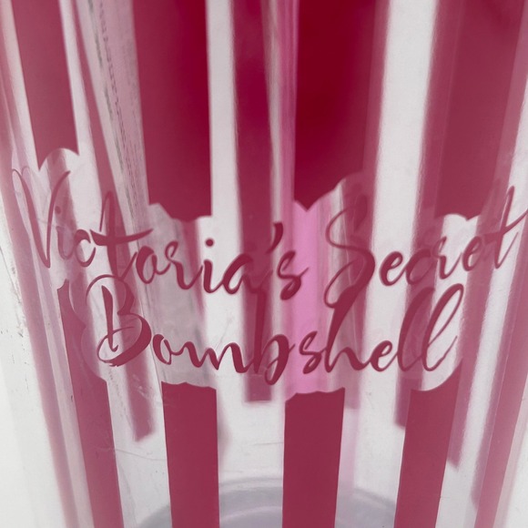 Victoria's Secret 2011 Bombshell Tumbler Cup Pink Stripes Reusable Straw Lid NEW - Picture 2 of 10